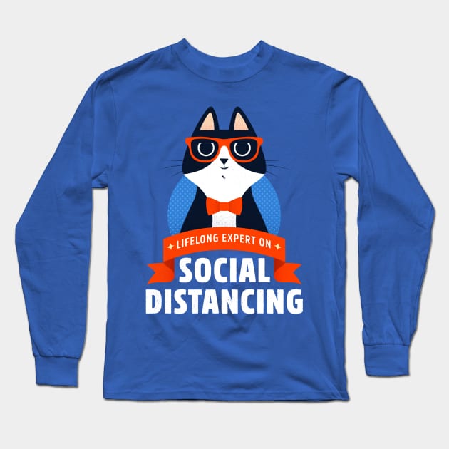 Nerdy Cat Expert on Social Distancing Long Sleeve T-Shirt by May's Studio